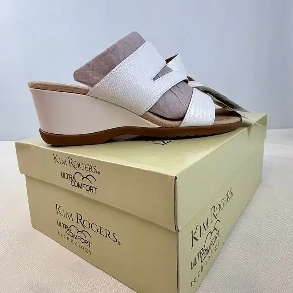 NIB Kim Roger’s Krystal White Slip On Ultra Comfort Wedge Sandals 8M Man Made - Picture 4 of 16
